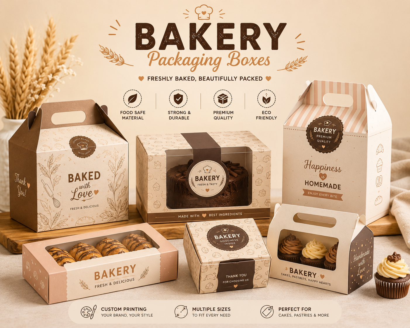 Bakery Packaging Boxes for Cakes, Cookies & Pastries